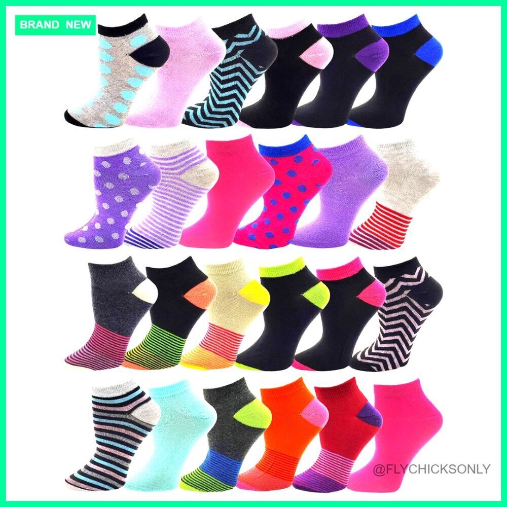 24 Pairs Women's Ankle Socks Bulk Pack, No Show, Polyester Blend